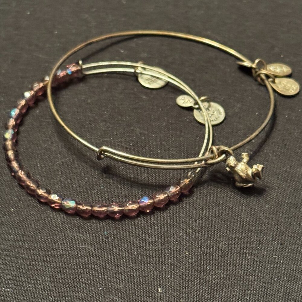 Vintage Alex and Ani Bracelets Silver Tone Beaded Frog Charm - Picture 2 of 3